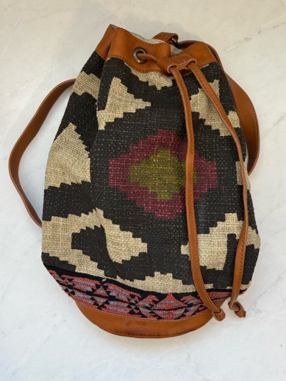 Free People Sling Bag In Desert Sunrise Combo Leather Aztec Southwestern Pattern - Picture 2 of 8
